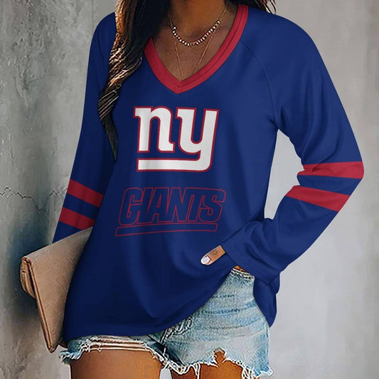 LIMITED EDITION - NEW CUSTOMIZED NFL32 NYG NEW YORK GIANTS WOMEN'S V-NECK LONG SLEEVED SHIRT