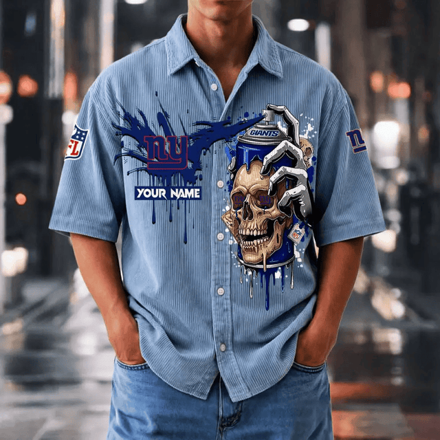 [SPECIAL OFFER] NEW CUSTOMIZED NFL32 NYG NEW YORK GIANTS SEERSUCKER BUTTON SHIRT