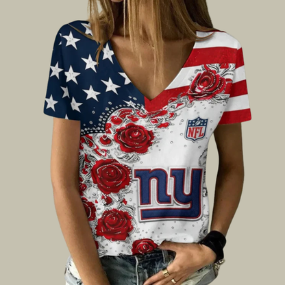 [SPECIAL OFFER] NEW CUSTOMIZED NFL32 NYG NEW YORK GIANTS V-NECK FEMALE SHIRT