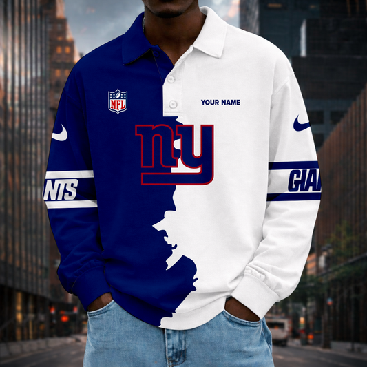 LIMITED EDITION - NEW CUSTOMIZED NFL32 NYG NY GIANTS MEN LONG SLEEVE POLO