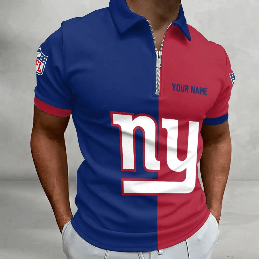 [SPECIAL OFFER] NEW CUSTOMIZED NFL32 NYG NEW YORK GIANTS ZIP POLO SHIRT