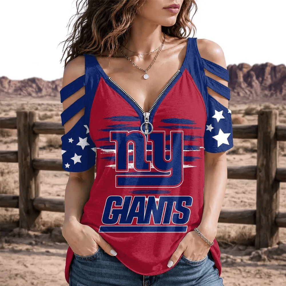 [SPECIAL OFFER] NEW CUSTOMIZED NFL32 NYG NEW YORK GIANTS STRAPPY COLD-SHOULDER TOP