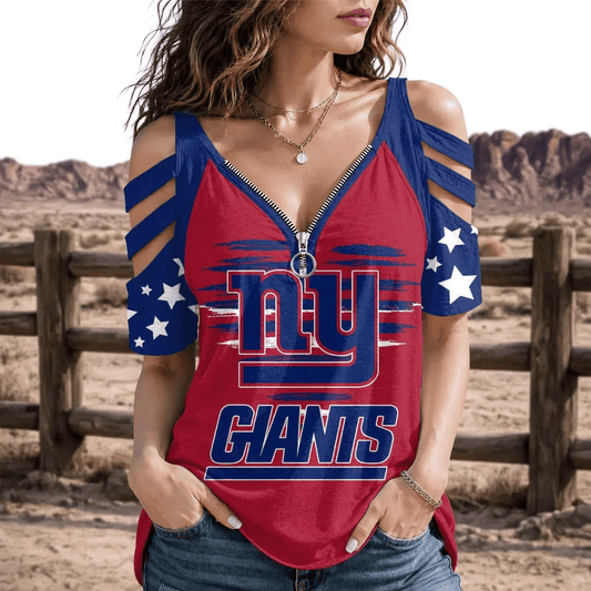 [SPECIAL OFFER] NEW CUSTOMIZED NFL32 NYG NEW YORK GIANTS STRAPPY COLD-SHOULDER TOP