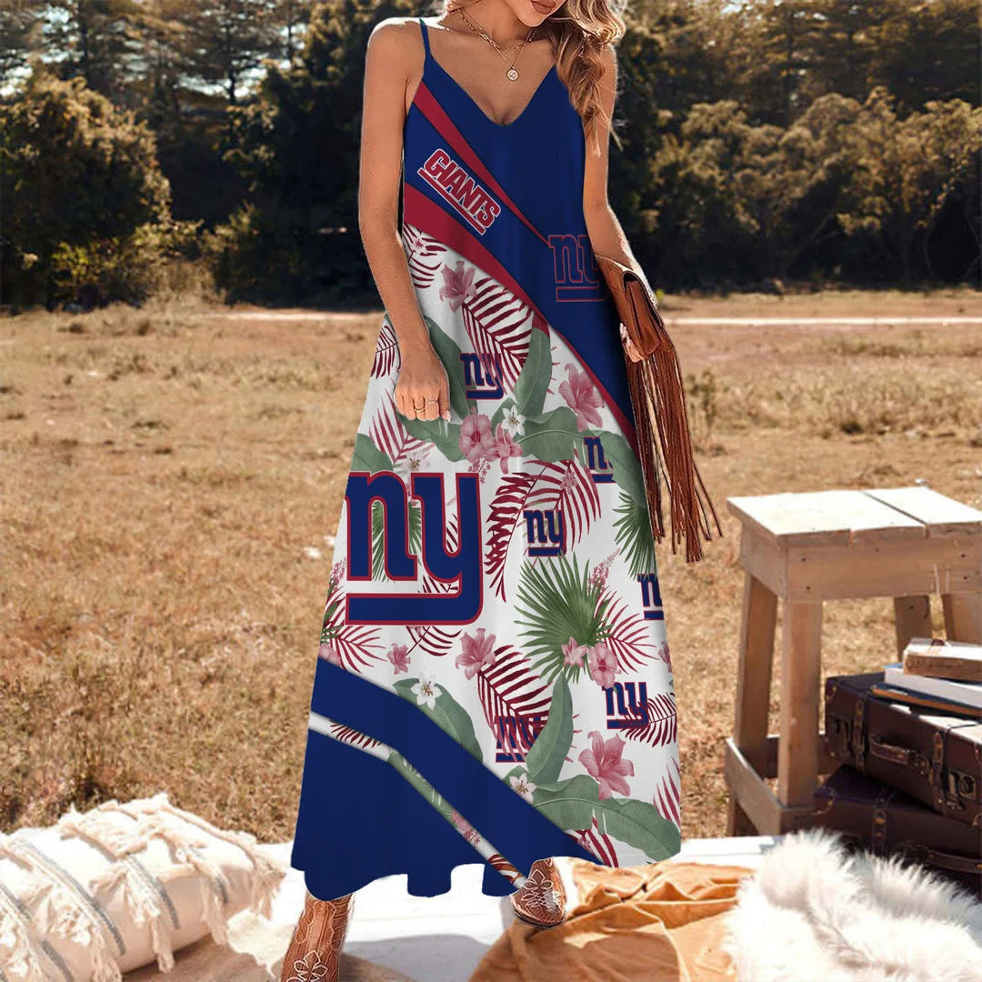 LIMITED RUN - NEW CUSTOMED NFL32 NYG NY GIANTS HAWAIIAN LONG DRESS