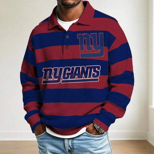 LIMITED EDITION - NEW CUSTOMIZED NFL32 NY GIANTS MEN LONG SLEEVE POLO SHIRT