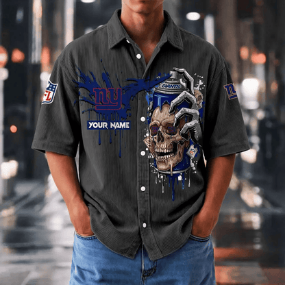 [SPECIAL OFFER] NEW CUSTOMIZED NFL32 NYG NEW YORK GIANTS SEERSUCKER BUTTON SHIRT