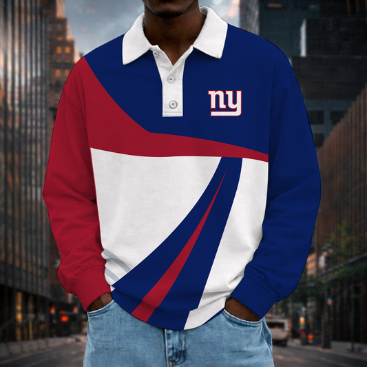 [SPECIAL OFFER] NEW CUSTOMIZED NFL32 NYG NEW YORK GIANTS LONG SLEEVE POLO SHIRT