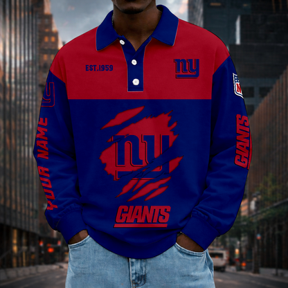 LIMITED EDITION - NEW CUSTOMIZED NFL32 NYG NEW YORK GIANTS MEN LONG SLEEVE POLO