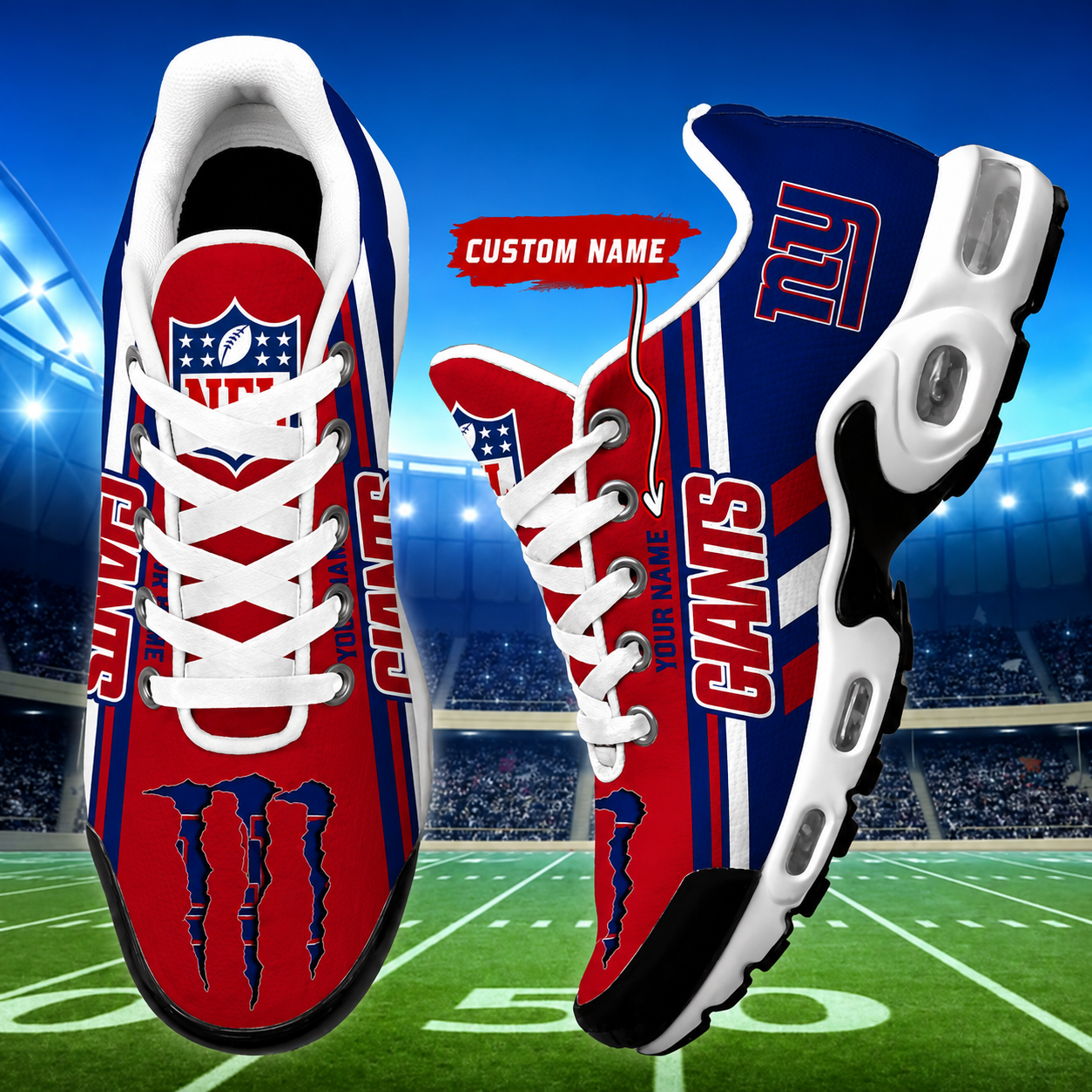 LIMITED EDITION - NEW CUSTOMIZED NFL32 NYG NEW YORK GIANTS AIR MAX PLUS SNEAKERS