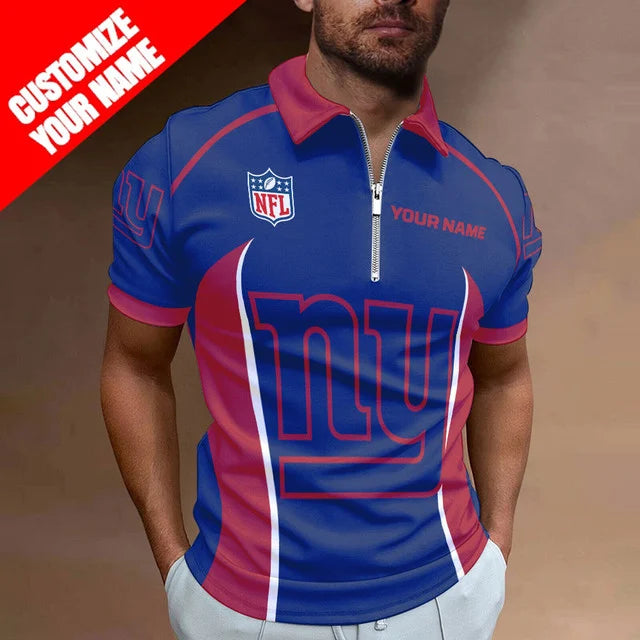 LIMITED EDITION - NEW CUSTOMIZED NFL32 NYG NEW YORK GIANTS ZIP POLO SHIRT
