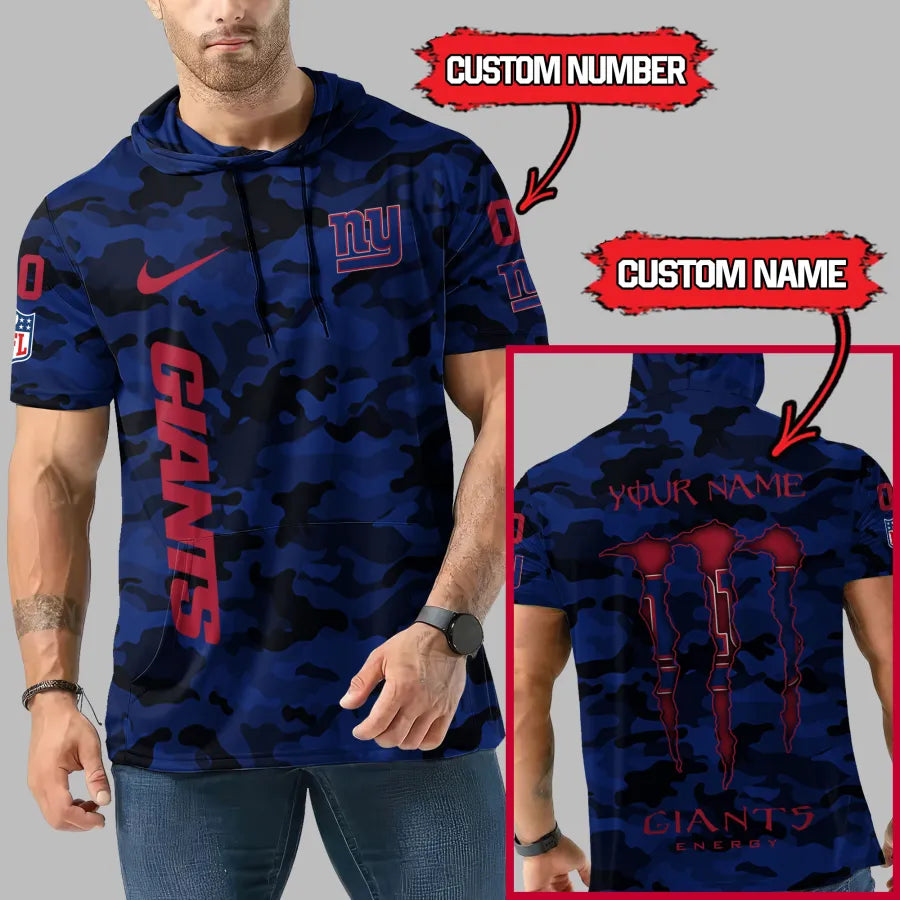 LIMITED EDITION - NEW CUSTOMIZED NFL32 NYG NEW YORK GIANTS SHORT SLEEVE HOODIE