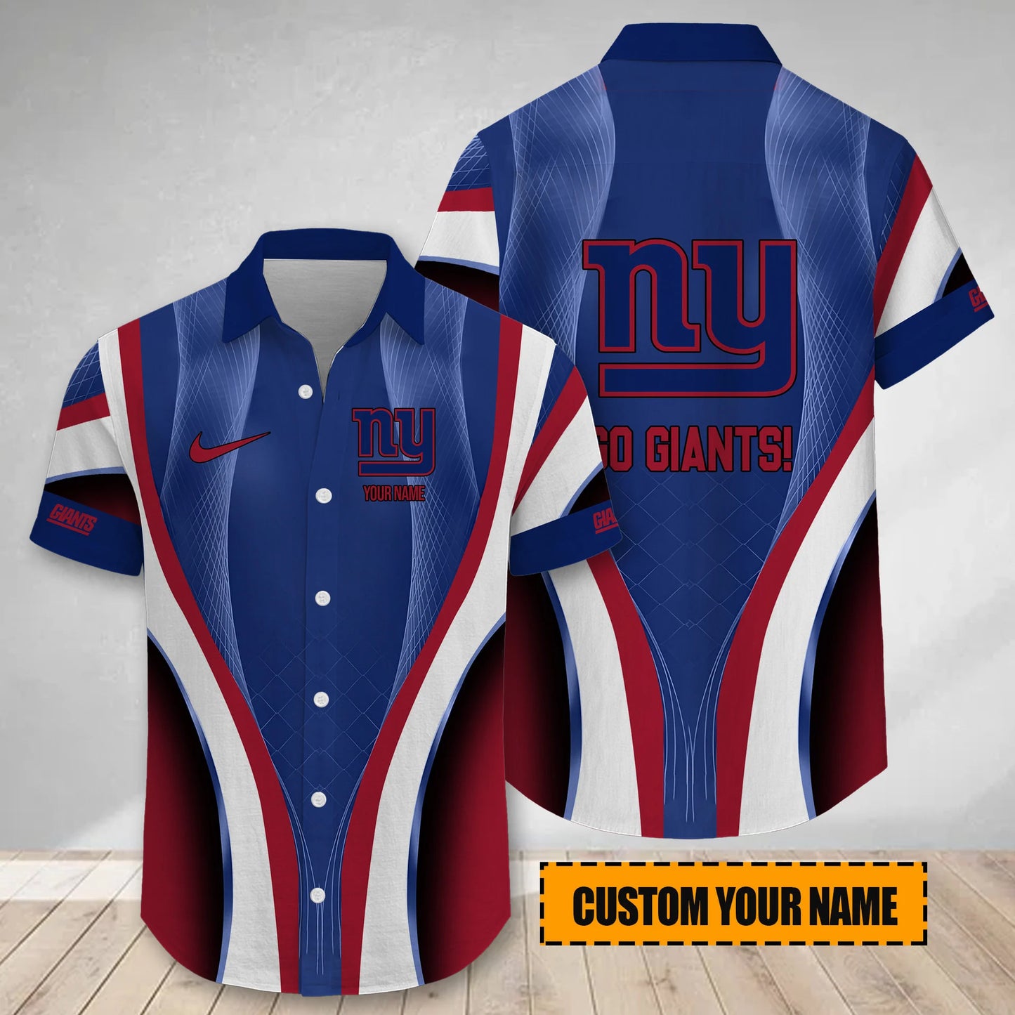 LIMITED EDITION - NEW CUSTOMIZED NFL32 NYG NEW YORK GIANTS SHORT SLEEVE BUTTON-UP SHIRT