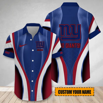LIMITED EDITION - NEW CUSTOMIZED NFL32 NYG NEW YORK GIANTS SHORT SLEEVE BUTTON-UP SHIRT
