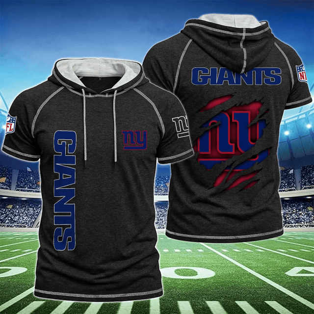 [SPECIAL OFFER] NEW CUSTOMIZED NFL32 NYG NEW YORK GIANTS SHORT SLEEVE HOODIE