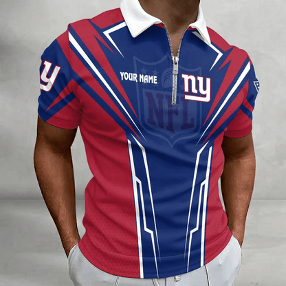 [SPECIAL OFFER] NEW CUSTOMIZED NFL32 NYG NEW YORK GIANTS ZIP POLO SHIRT