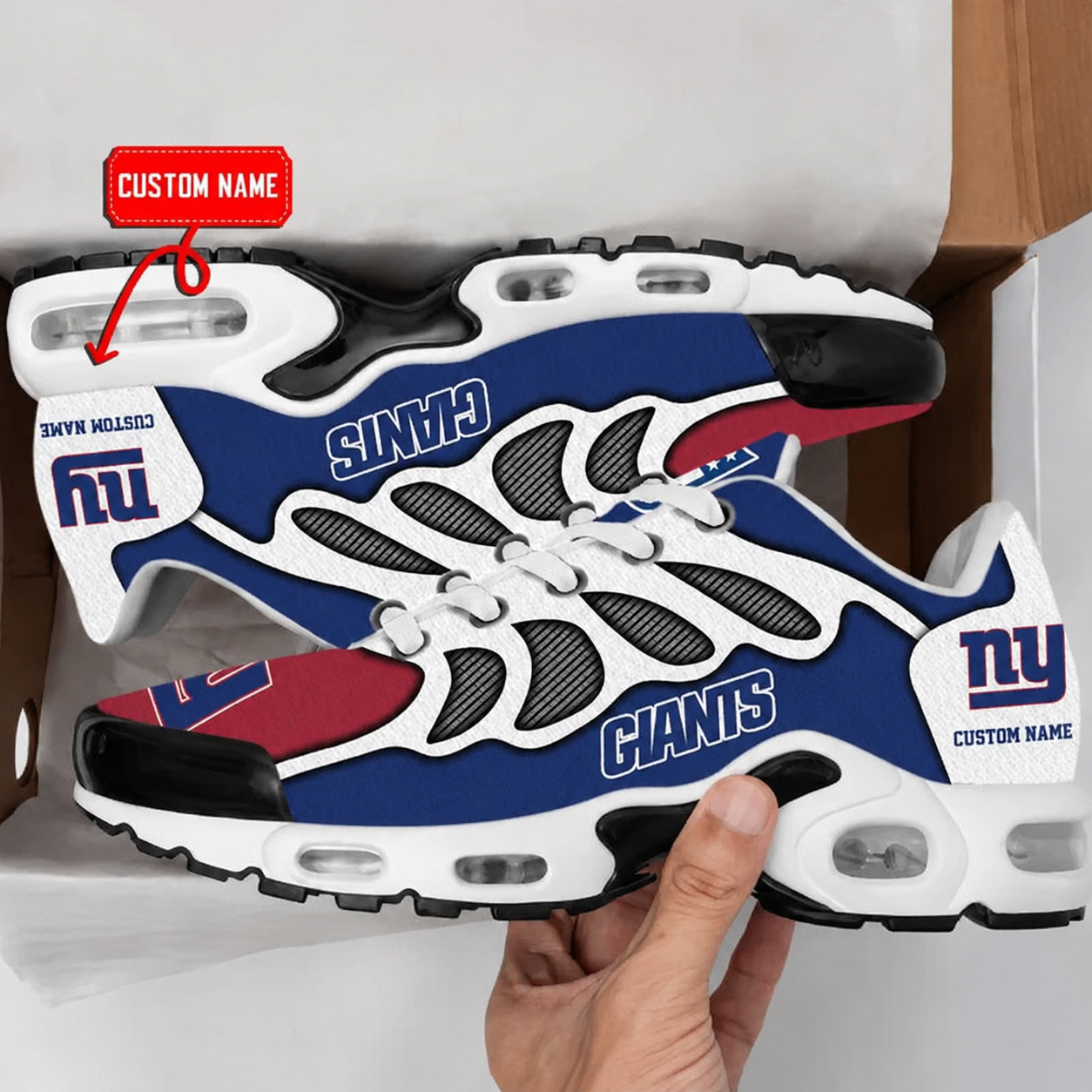 LIMITED EDITION - NEW CUSTOMIZED NFL32 NYG NEW YORK GIANTS AIR MAX PLUS SNEAKERS