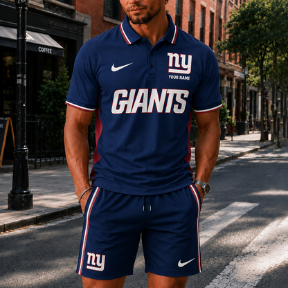 [SPECIAL OFFER] NEW CUSTOMIZED NFL32 NYG NEW YORK GIANTS POLO SHIRT & SHORT PANTS