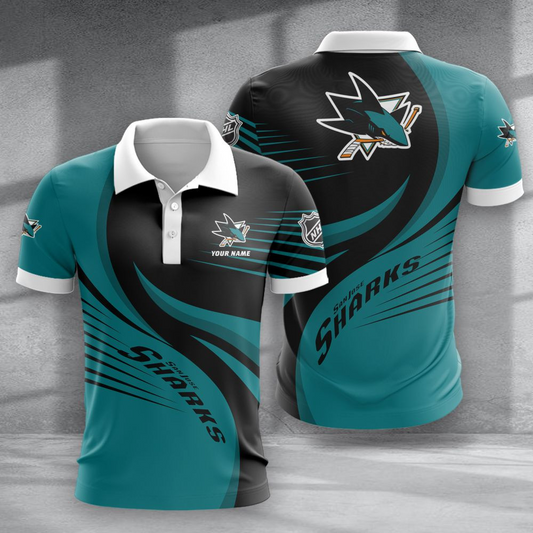 LIMITED EDITION - NEW CUSTOMIZED NHL32 SJS SAN JOSE SHARKS POLO SHIRT & T-SHIRTS