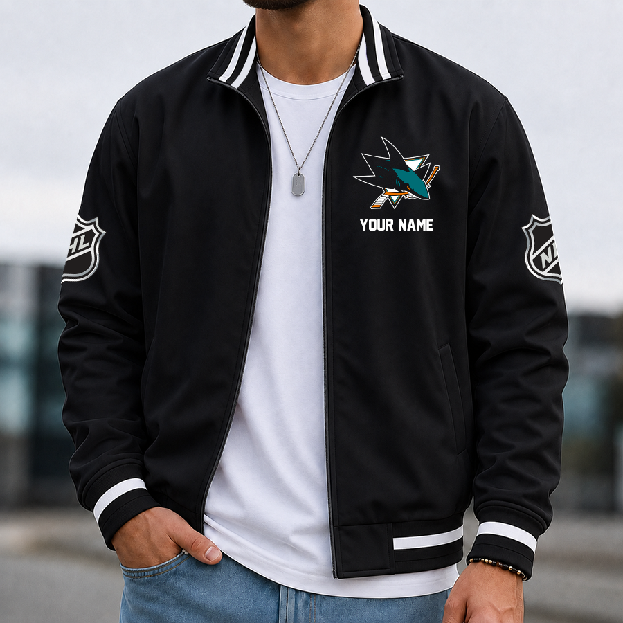 [SUPER SALE] NEW CUSTOMIZED NHL32 SJS SAN JOSE SHARKS MULTICOLOR MEN'S CASUAL JACKET