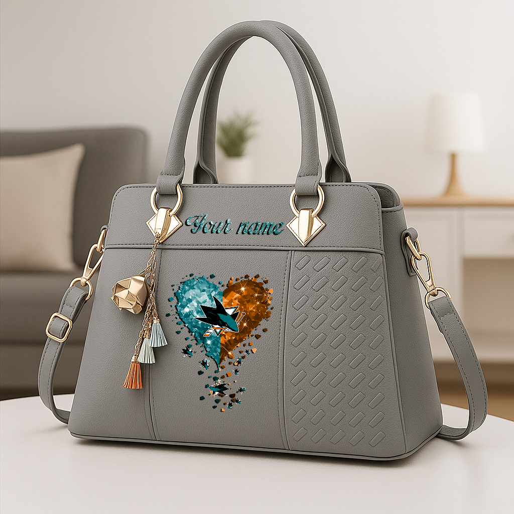 LIMITED EDITION - NEW CUSTOMIZED NHL32 SJS SAN JOSE SHARKS ZIP HANDBAG MULTICOLOR
