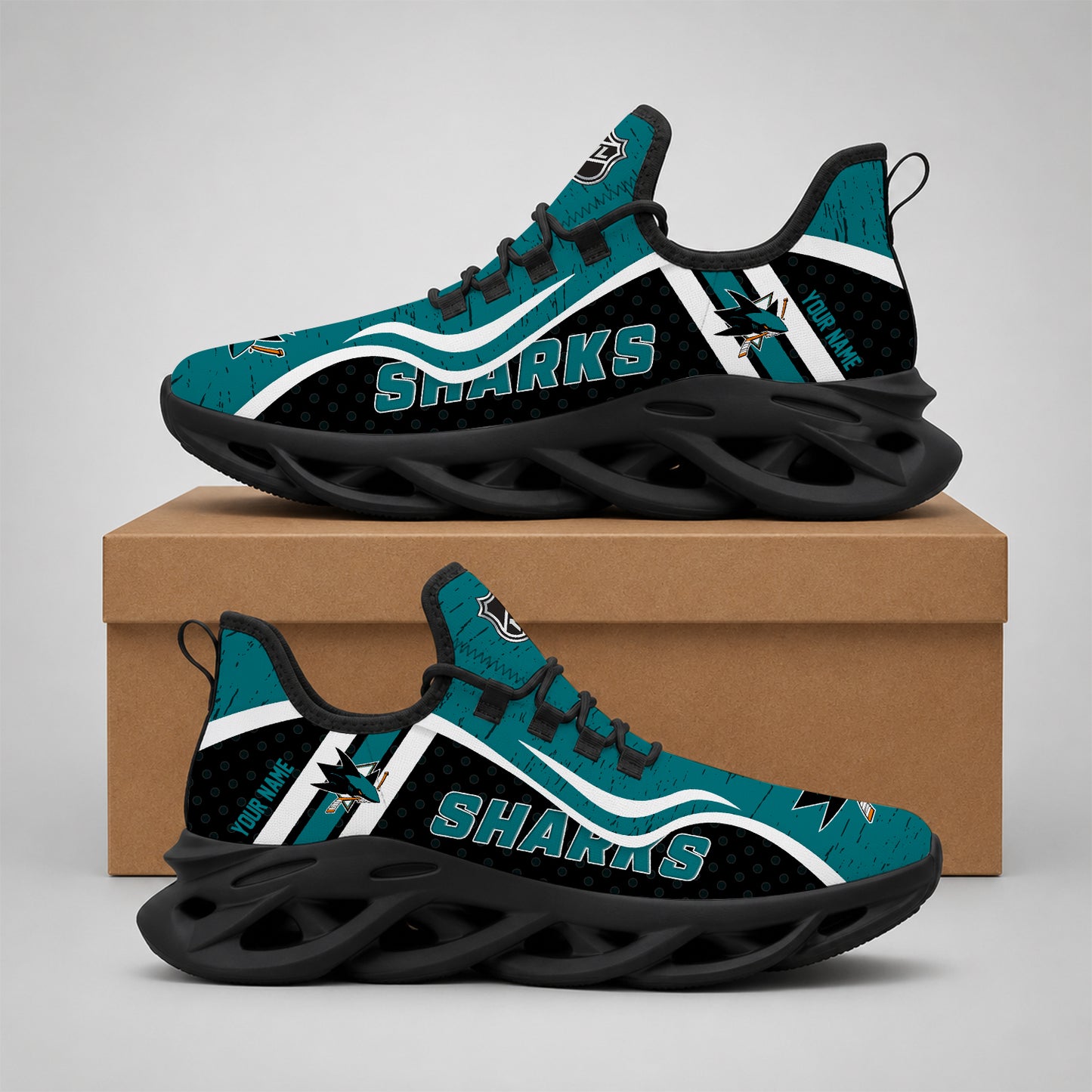 VIRAL EDITION - NEW CUSTOMIZED NHL32 SJS SAN JOSE SHARKS CLUNKY SNEAKERS