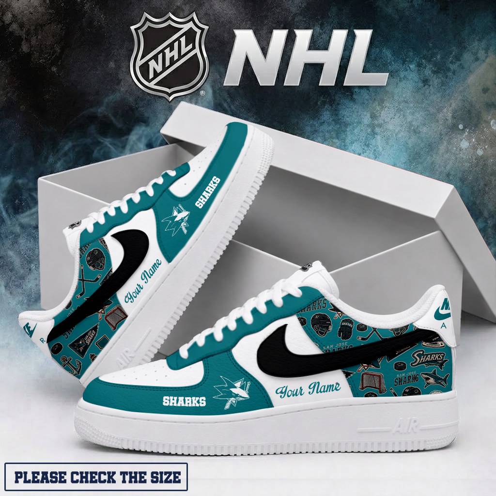 LIMITED EDITION - NEW CUSTOMIZED NHL32 SJS SAN JOSE SHARKS AF1 SHOES