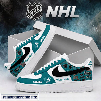 LIMITED EDITION - NEW CUSTOMIZED NHL32 SJS SAN JOSE SHARKS AF1 SHOES