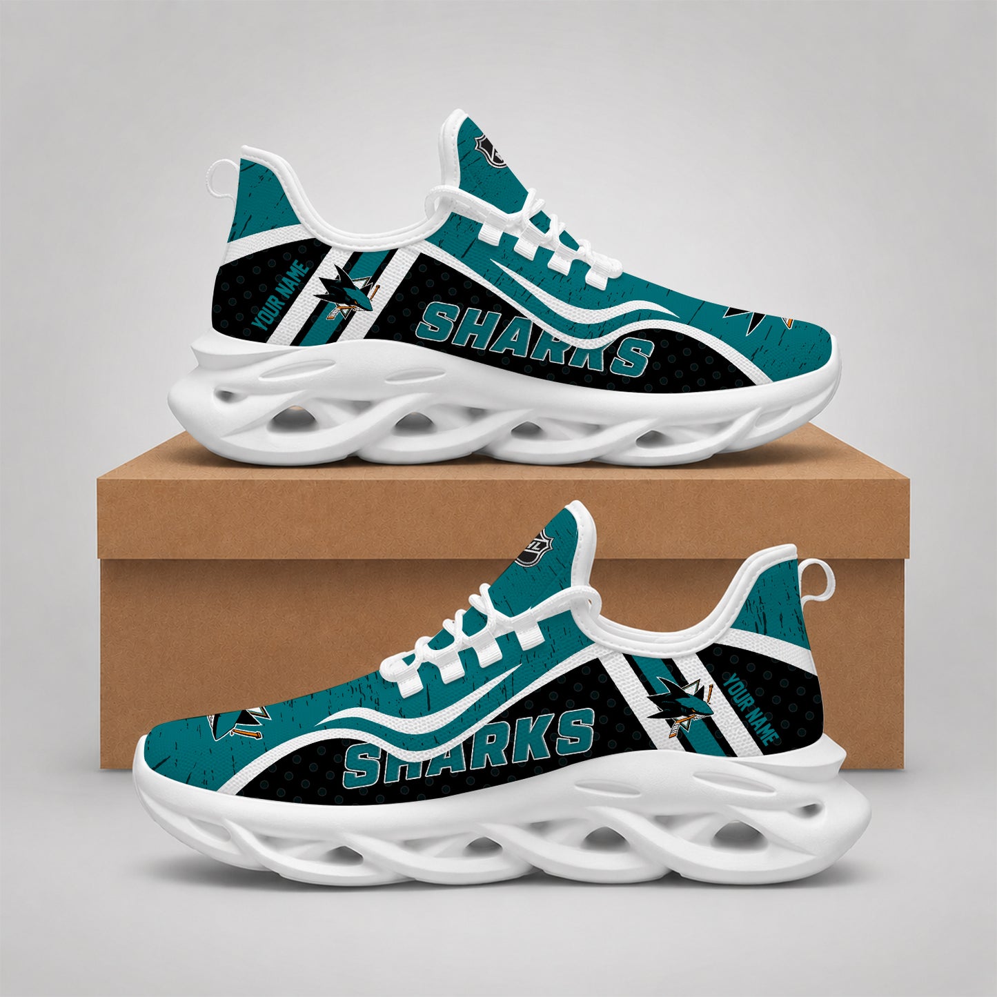 VIRAL EDITION - NEW CUSTOMIZED NHL32 SJS SAN JOSE SHARKS CLUNKY SNEAKERS