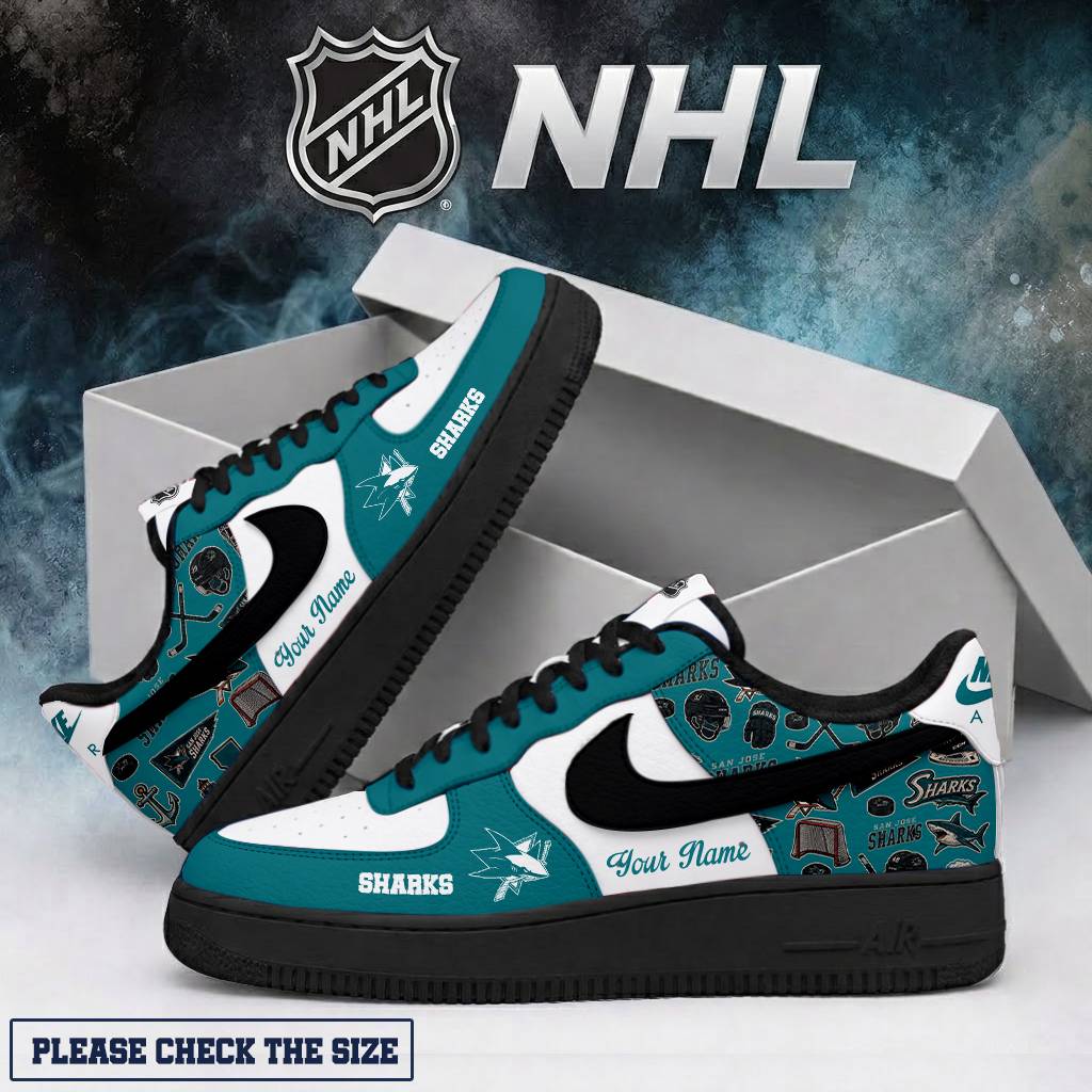 LIMITED EDITION - NEW CUSTOMIZED NHL32 SJS SAN JOSE SHARKS AF1 SHOES