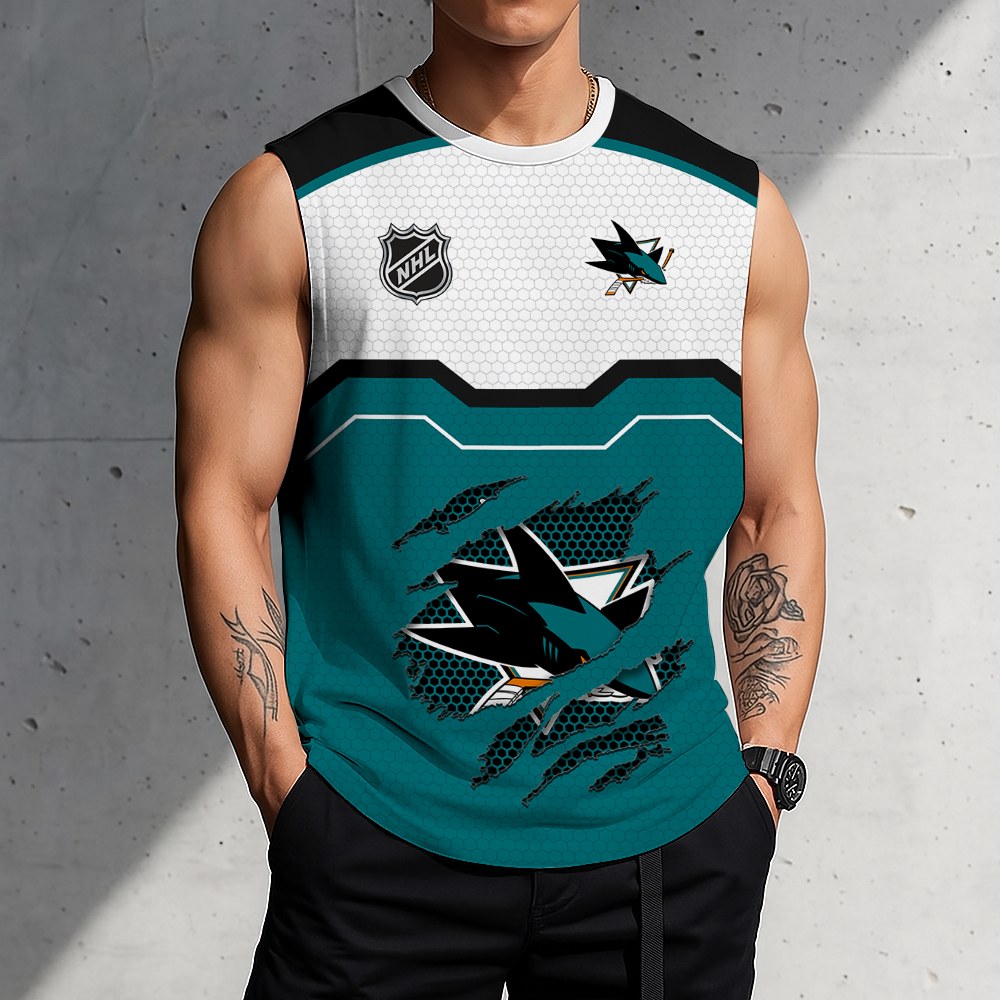 SPECIAL EDITION - NEW CUSTOMIZED NHL32 SJS SAN JOSE SHARKS MEN'S GYM SHIRT