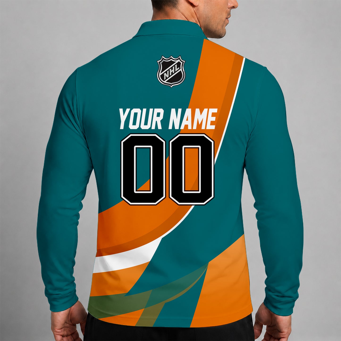 [SUPER SALE] NEW CUSTOMIZED NHL32 SJS SAN JOSE SHARKS MEN LONG SLEEVE POLO