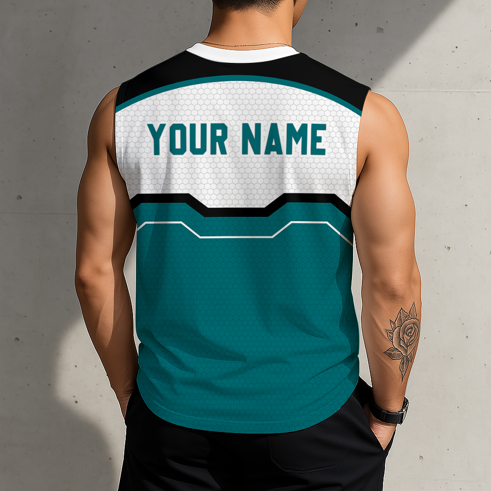 SPECIAL EDITION - NEW CUSTOMIZED NHL32 SJS SAN JOSE SHARKS MEN'S GYM SHIRT