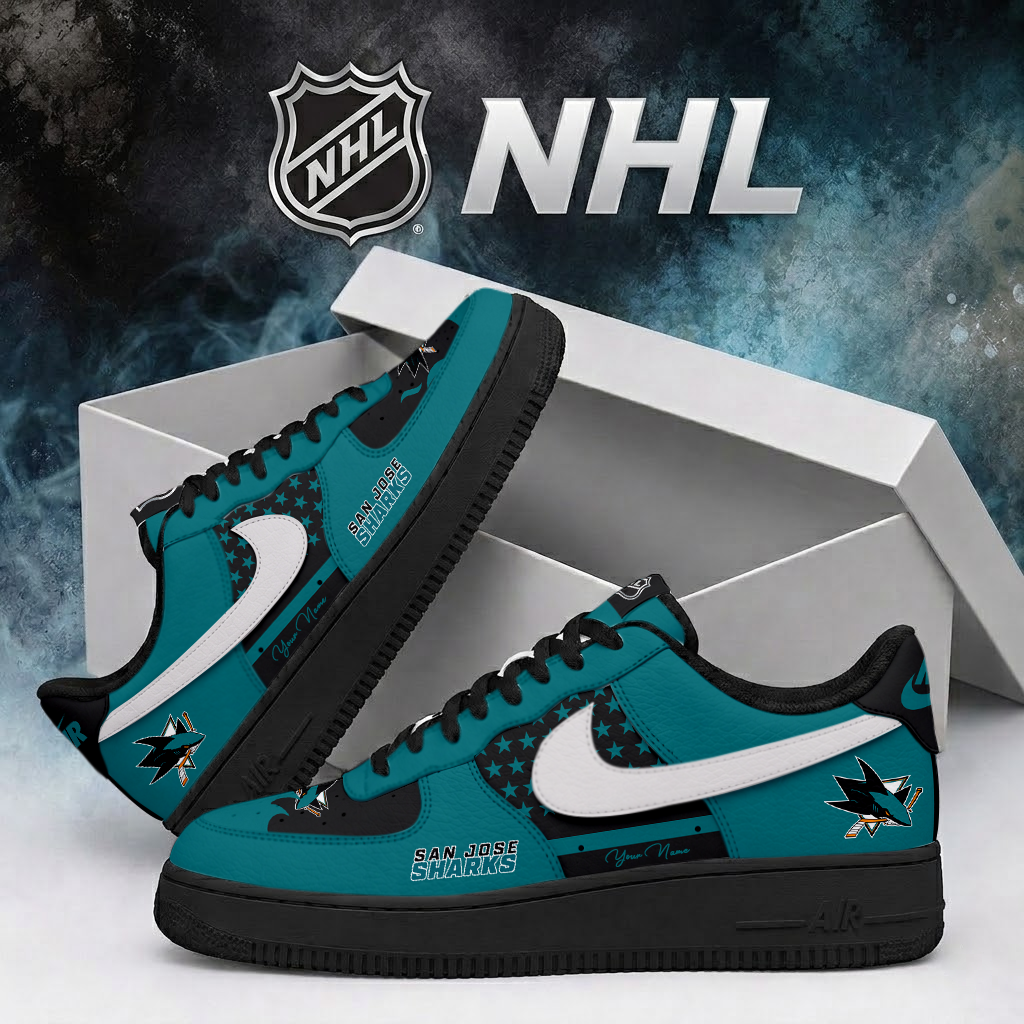 SPECIAL EDITION - NEW CUSTOMIZED NHL32 SJS SAN JOSE SHARKS AF1 SHOES