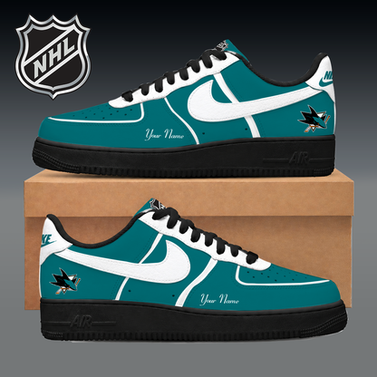 LIMITED EDITION - NEW CUSTOMIZED NHL32 SJS SAN JOSE SHARKS AF1 SNEAKER