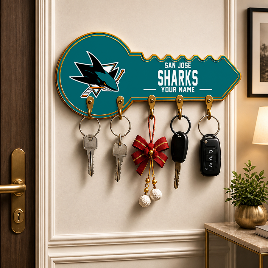 [SUPER SALE] NEW CUSTOMIZED NHL32 SJS SAN JOSE SHARKS WALL KEY HOLDER FOR HOME