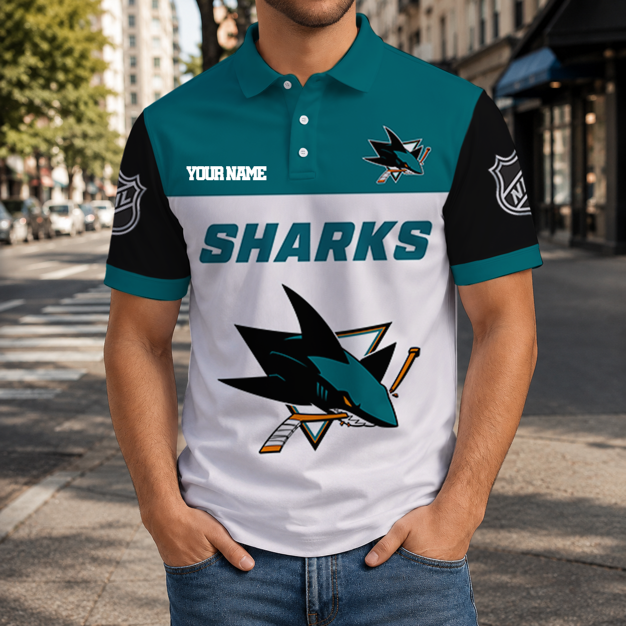 EXCLUSIVE EDITION - NEW CUSTOMIZED NHL32 SJS SAN JOSE SHARKS T-SHIRT, POLO SHIRT, ZIP POLO SHIRT, SWEATSHIRT, HOODIE & ZIP HOODIE