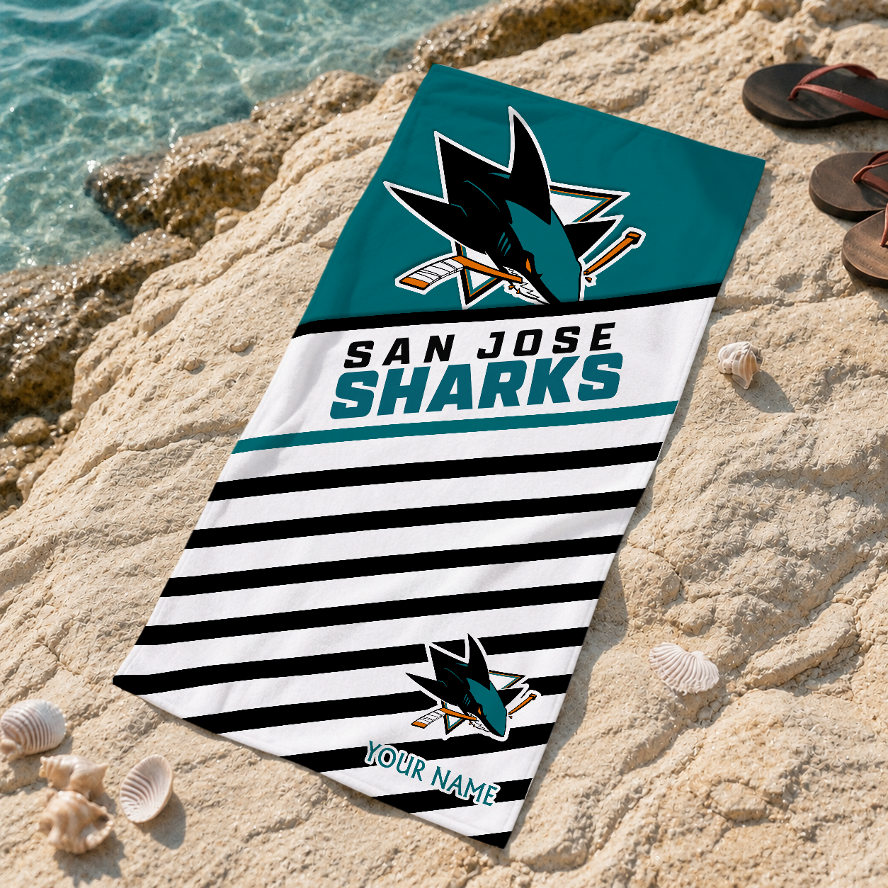 LIMITED EDITION - NEW CUSTOMIZED NHL32 SJS SAN JOSE SHARKS BEACH TOWEL
