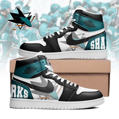 LIMITED EDITION - NEW CUSTOMIZED NHL32 SJ SHARKS AIR JORDAN SNEAKERS