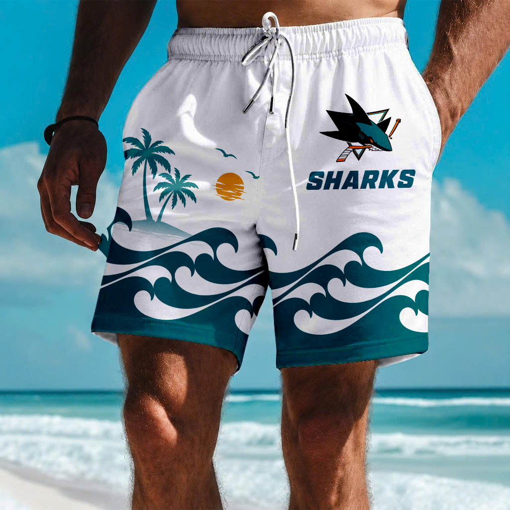 LIMITED EDITION - NEW CUSTOMIZED NHL32 SJS SAN JOSE SHARKS SHORT PANTS