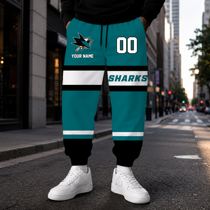 VIRAL EDITION - NEW CUSTOMIZED NHL32 SJS SAN JOSE SHARKS SWEATPANTS