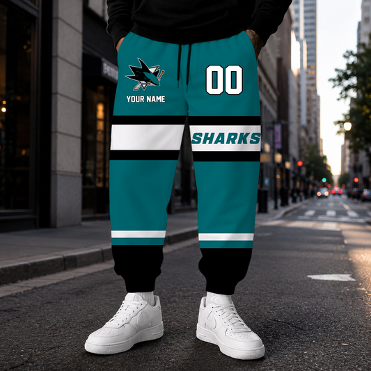 VIRAL EDITION - NEW CUSTOMIZED NHL32 SJS SAN JOSE SHARKS SWEATPANTS