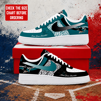 LIMITED EDITION - NEW CUSTOMIZED NHL32 SJS SAN JOSE SHARKS AF1 SHOES