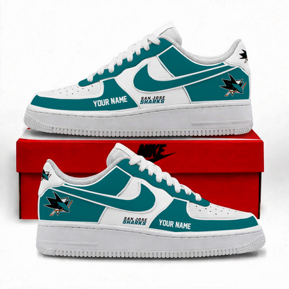 LIMITED EDITION - NEW CUSTOMIZED NHL32 SJS SAN JOSE SHARKS AF1 SHOES