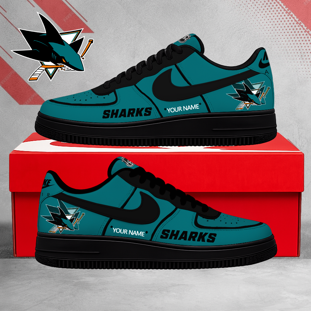 LIMITED EDITION - NEW CUSTOMIZED NHL32 SJS SAN JOSE SHARKS AF1 SHOES