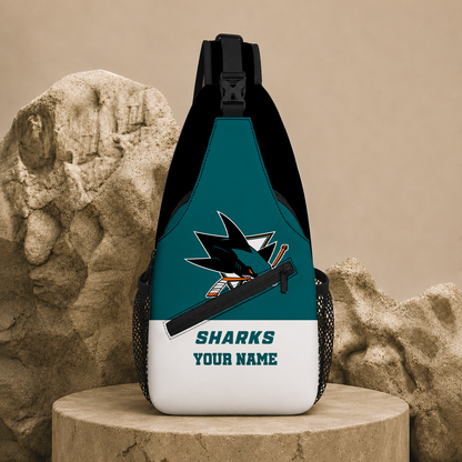 LIMITED EDITION - NEW CUSTOMIZED NHL32 SJS SAN JOSE SHARKS SLING BAG