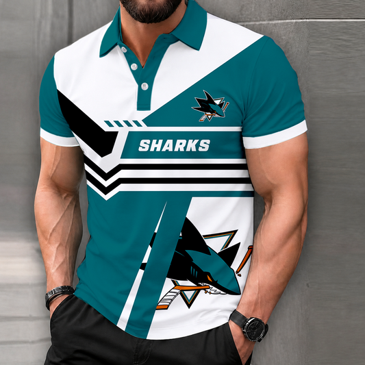 LIMITED EDITION - NEW CUSTOMIZED NHL32 SJS SAN JOSE SHARKS POLO SHIRT, ZIP POLO SHIRT & T-SHIRTS