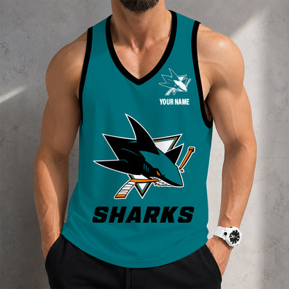 LIMITED EDITION - NEW CUSTOMIZED NHL32 SJS SAN JOSE SHARKS MEN'S TANK TOP