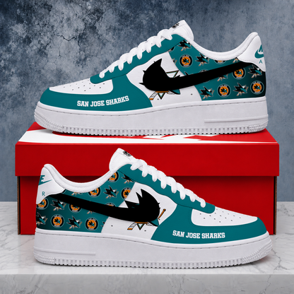 LIMITED EDITION - NEW CUSTOMIZED NHL32 SJS SAN JOSE SHARKS AF1 SHOES