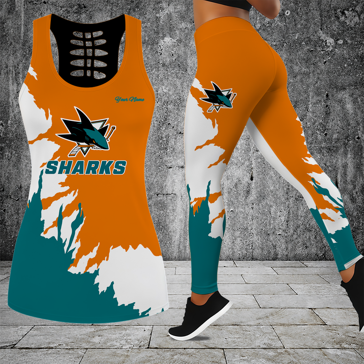 [SUPER SALE] NEW CUSTOMIZED NHL32 SJS SAN JOSE SHARKS MEN'S DRAWSTRING CARGO SHORTS