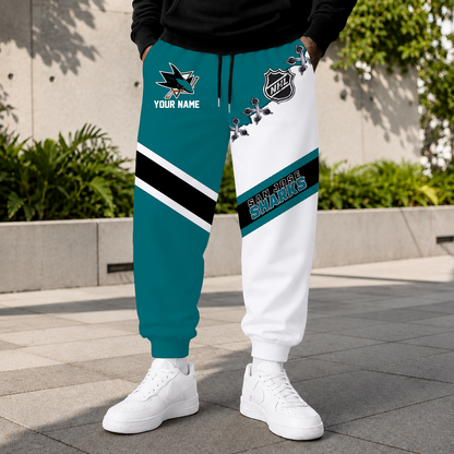 LIMITED EDITION - NEW CUSTOMIZED NHL32 SJS SAN JOSE SHARKS SWEATPANTS